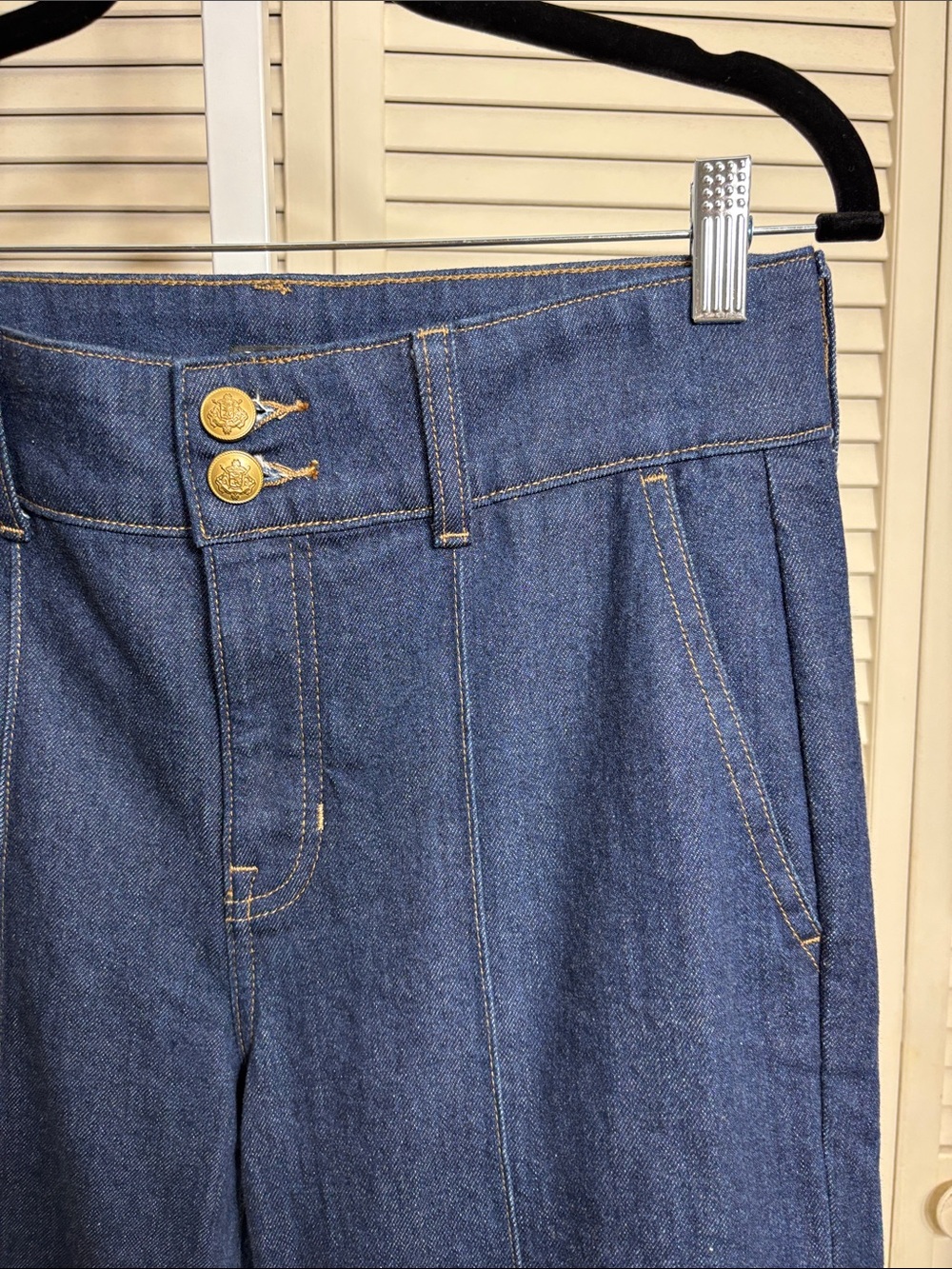J. Crew Dark Blue Denim Trouser Wide Leg Jean with Stacked Buttons Size 26 Tall - Picture 9 of 16